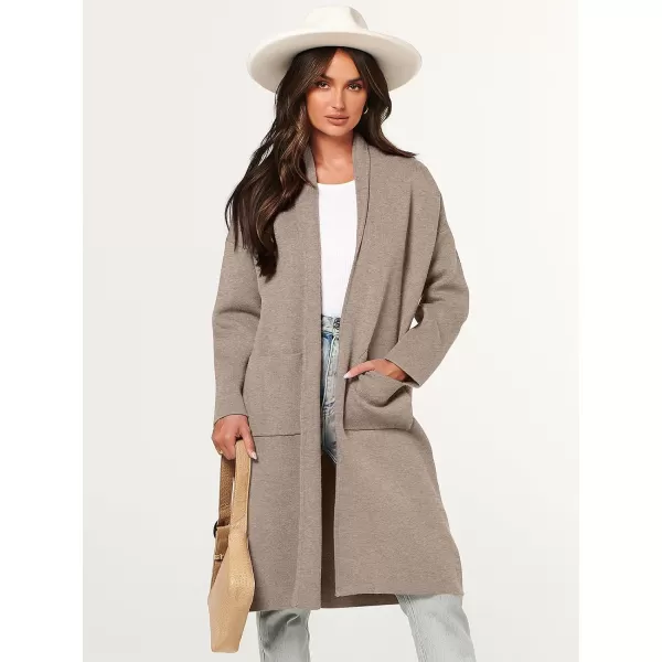 imageANRABESS Womens 2023 Fashion Cardigan Sweater Long Sleeve Open Front Lapel Coat Casual Knit Coatigan Jacket with PocketsRed Khaki