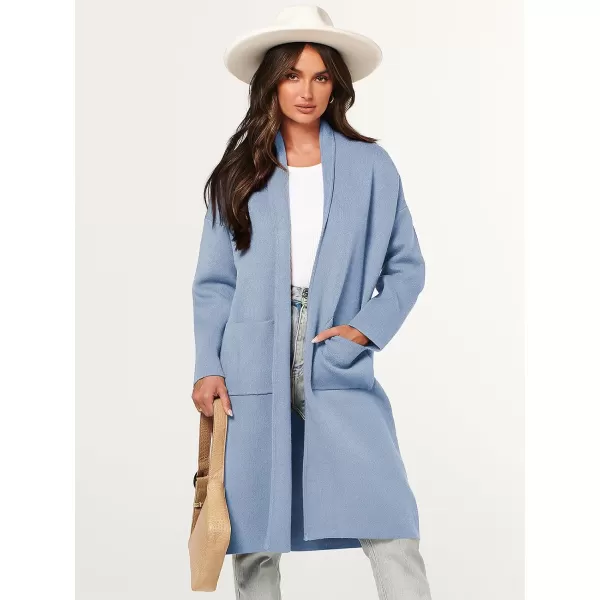 imageANRABESS Womens 2023 Fashion Cardigan Sweater Long Sleeve Open Front Lapel Coat Casual Knit Coatigan Jacket with PocketsSky