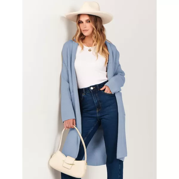 imageANRABESS Womens 2023 Fashion Cardigan Sweater Long Sleeve Open Front Lapel Coat Casual Knit Coatigan Jacket with PocketsSky