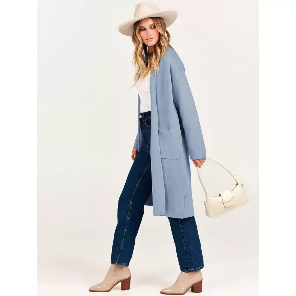 imageANRABESS Womens 2023 Fashion Cardigan Sweater Long Sleeve Open Front Lapel Coat Casual Knit Coatigan Jacket with PocketsSky