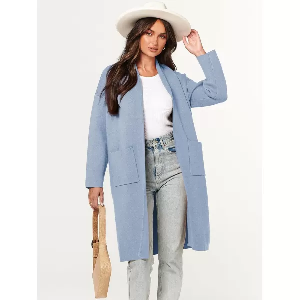 imageANRABESS Womens 2023 Fashion Cardigan Sweater Long Sleeve Open Front Lapel Coat Casual Knit Coatigan Jacket with PocketsSky