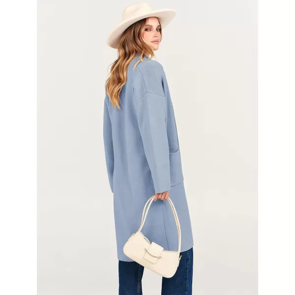 imageANRABESS Womens 2023 Fashion Cardigan Sweater Long Sleeve Open Front Lapel Coat Casual Knit Coatigan Jacket with PocketsSky