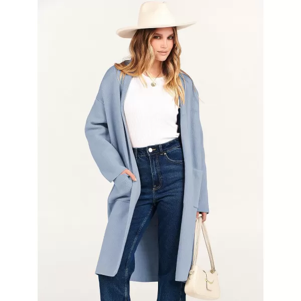 imageANRABESS Womens 2023 Fashion Cardigan Sweater Long Sleeve Open Front Lapel Coat Casual Knit Coatigan Jacket with PocketsSky