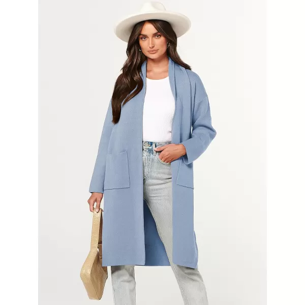 imageANRABESS Womens 2023 Fashion Cardigan Sweater Long Sleeve Open Front Lapel Coat Casual Knit Coatigan Jacket with PocketsSky