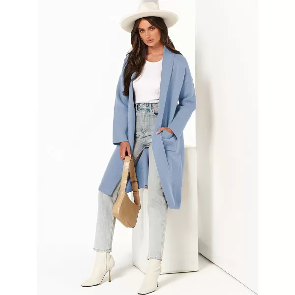 imageANRABESS Womens 2023 Fashion Cardigan Sweater Long Sleeve Open Front Lapel Coat Casual Knit Coatigan Jacket with PocketsSky