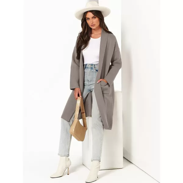 imageANRABESS Womens 2023 Fashion Cardigan Sweater Long Sleeve Open Front Lapel Coat Casual Knit Coatigan Jacket with PocketsTaupe