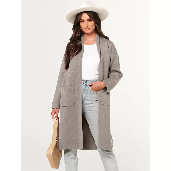 imageANRABESS Womens 2023 Fashion Cardigan Sweater Long Sleeve Open Front Lapel Coat Casual Knit Coatigan Jacket with PocketsTaupe