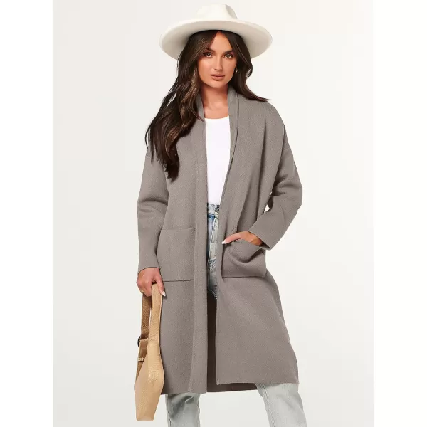 imageANRABESS Womens 2023 Fashion Cardigan Sweater Long Sleeve Open Front Lapel Coat Casual Knit Coatigan Jacket with PocketsTaupe