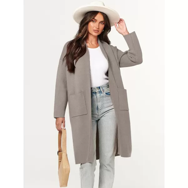imageANRABESS Womens 2023 Fashion Cardigan Sweater Long Sleeve Open Front Lapel Coat Casual Knit Coatigan Jacket with PocketsTaupe
