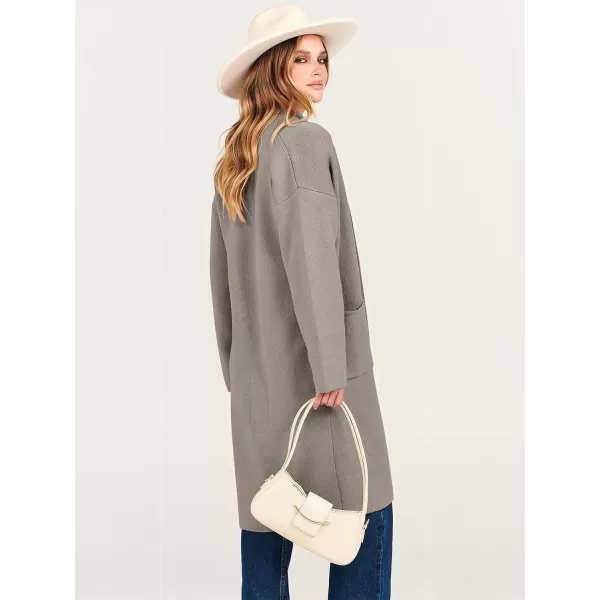 imageANRABESS Womens 2023 Fashion Cardigan Sweater Long Sleeve Open Front Lapel Coat Casual Knit Coatigan Jacket with PocketsTaupe