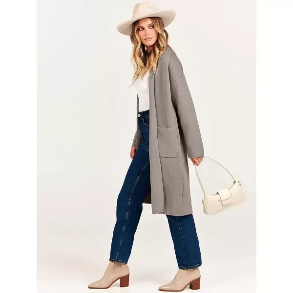 imageANRABESS Womens 2023 Fashion Cardigan Sweater Long Sleeve Open Front Lapel Coat Casual Knit Coatigan Jacket with PocketsTaupe