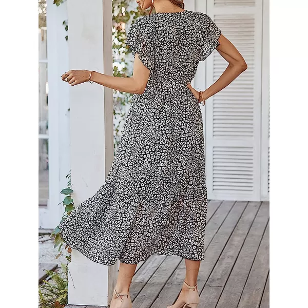 imageANRABESS Womens 2023 Floral Summer Dress Wrap V Neck Short Sleeve Belted Ruffle Hem ALine Bohemian Maxi DressesBlack