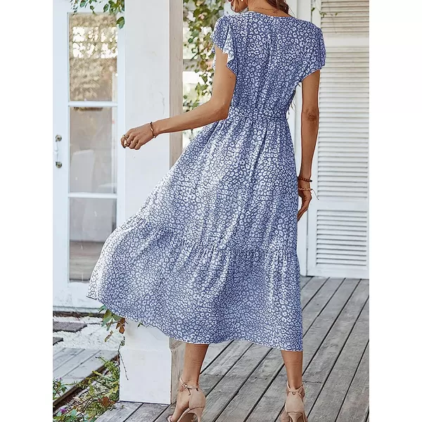 imageANRABESS Womens 2023 Floral Summer Dress Wrap V Neck Short Sleeve Belted Ruffle Hem ALine Bohemian Maxi DressesBlue