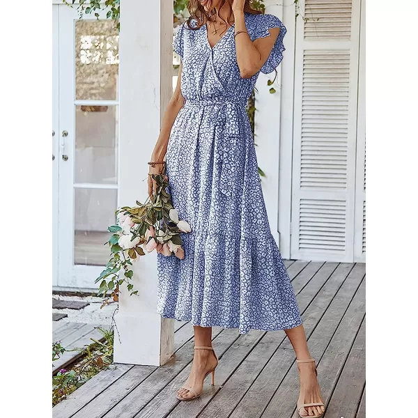 imageANRABESS Womens 2023 Floral Summer Dress Wrap V Neck Short Sleeve Belted Ruffle Hem ALine Bohemian Maxi DressesBlue