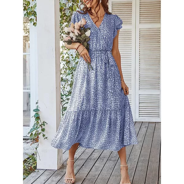 imageANRABESS Womens 2023 Floral Summer Dress Wrap V Neck Short Sleeve Belted Ruffle Hem ALine Bohemian Maxi DressesBlue