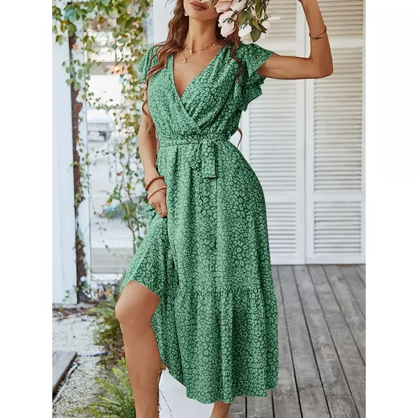 imageANRABESS Womens 2023 Floral Summer Dress Wrap V Neck Short Sleeve Belted Ruffle Hem ALine Bohemian Maxi DressesForest