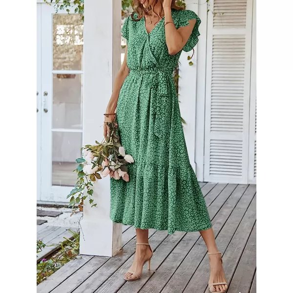 imageANRABESS Womens 2023 Floral Summer Dress Wrap V Neck Short Sleeve Belted Ruffle Hem ALine Bohemian Maxi DressesForest