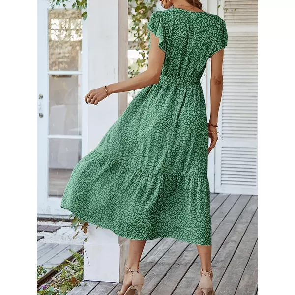 imageANRABESS Womens 2023 Floral Summer Dress Wrap V Neck Short Sleeve Belted Ruffle Hem ALine Bohemian Maxi DressesForest