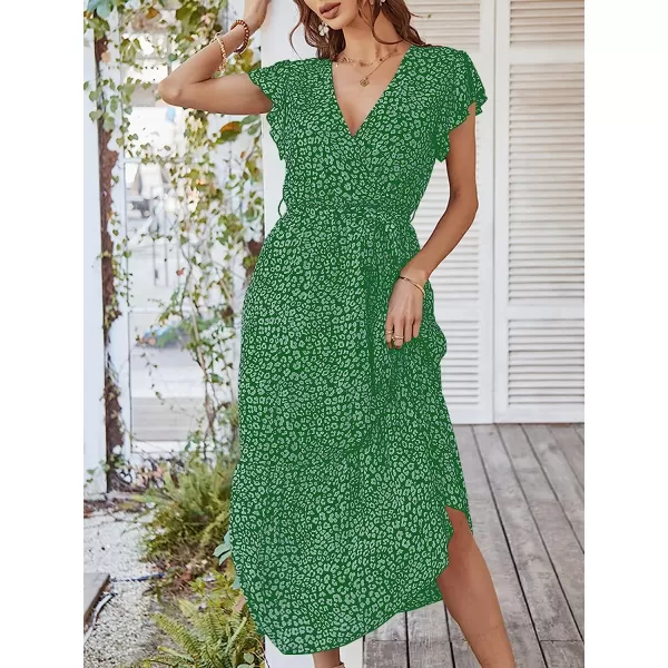 imageANRABESS Womens 2023 Floral Summer Dress Wrap V Neck Short Sleeve Belted Ruffle Hem ALine Bohemian Maxi DressesForest