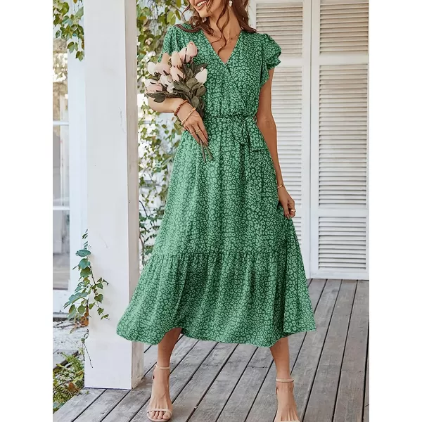 imageANRABESS Womens 2023 Floral Summer Dress Wrap V Neck Short Sleeve Belted Ruffle Hem ALine Bohemian Maxi DressesForest