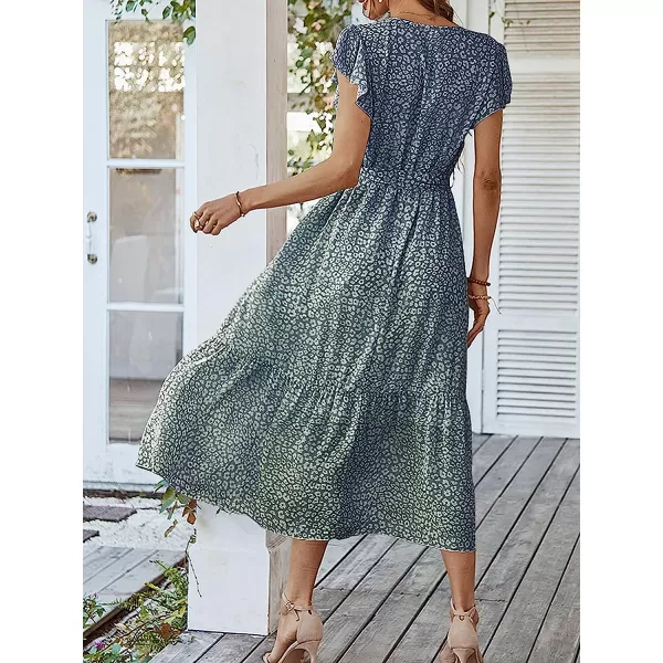 imageANRABESS Womens 2023 Floral Summer Dress Wrap V Neck Short Sleeve Belted Ruffle Hem ALine Bohemian Maxi DressesGreen