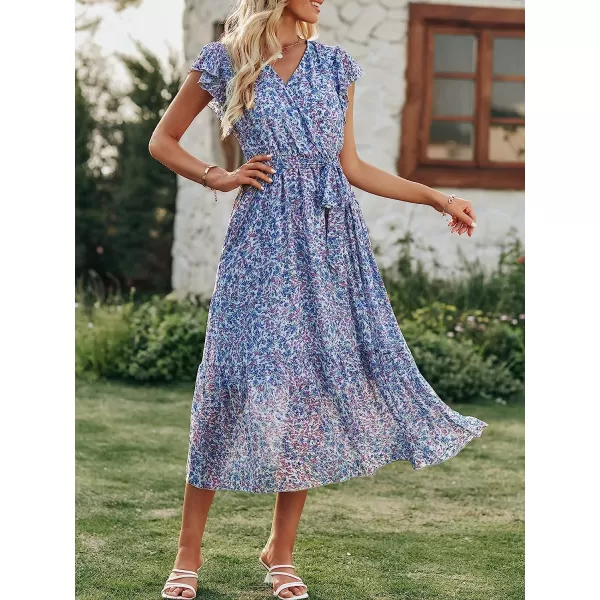 imageANRABESS Womens 2023 Floral Summer Dress Wrap V Neck Short Sleeve Belted Ruffle Hem ALine Bohemian Maxi DressesLight Blue
