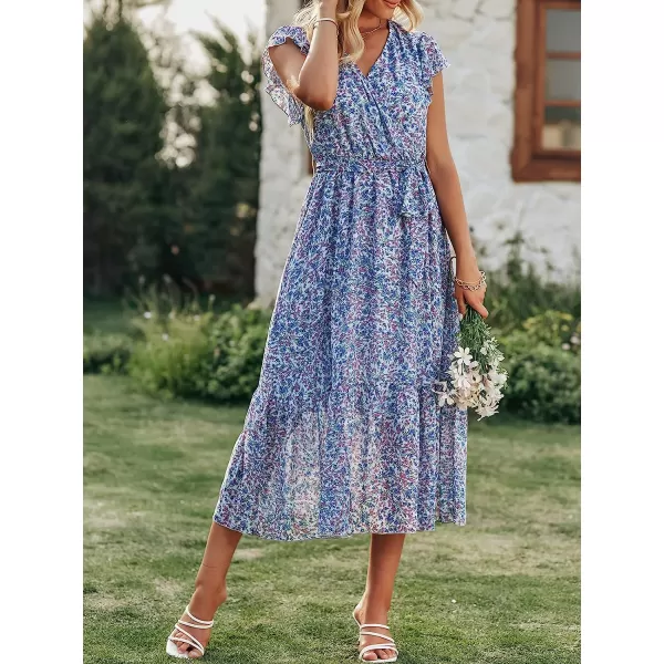 imageANRABESS Womens 2023 Floral Summer Dress Wrap V Neck Short Sleeve Belted Ruffle Hem ALine Bohemian Maxi DressesLight Blue