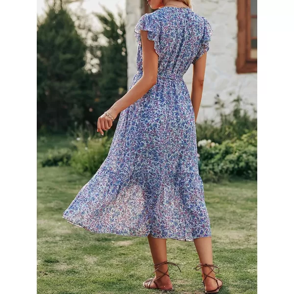 imageANRABESS Womens 2023 Floral Summer Dress Wrap V Neck Short Sleeve Belted Ruffle Hem ALine Bohemian Maxi DressesLight Blue
