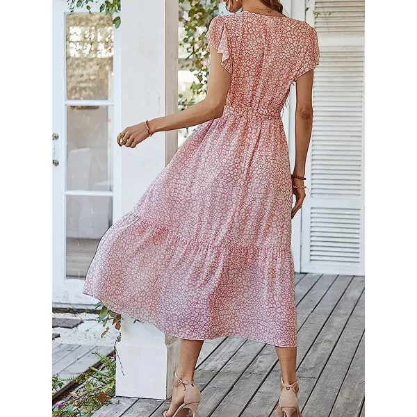 imageANRABESS Womens 2023 Floral Summer Dress Wrap V Neck Short Sleeve Belted Ruffle Hem ALine Bohemian Maxi DressesPink