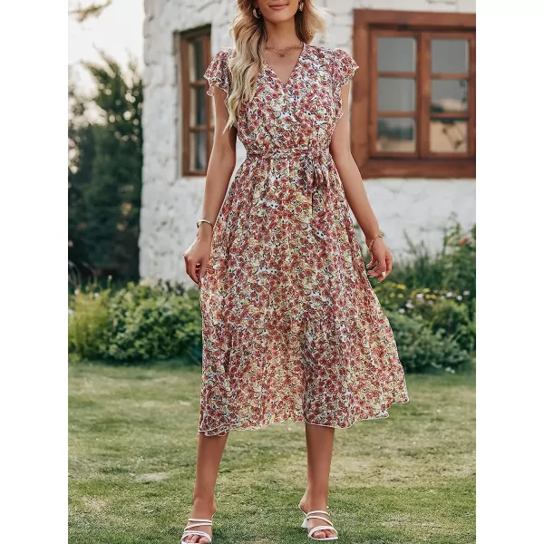 imageANRABESS Womens 2023 Floral Summer Dress Wrap V Neck Short Sleeve Belted Ruffle Hem ALine Bohemian Maxi DressesPink White