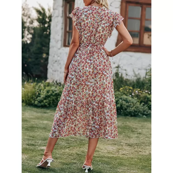imageANRABESS Womens 2023 Floral Summer Dress Wrap V Neck Short Sleeve Belted Ruffle Hem ALine Bohemian Maxi DressesPink White