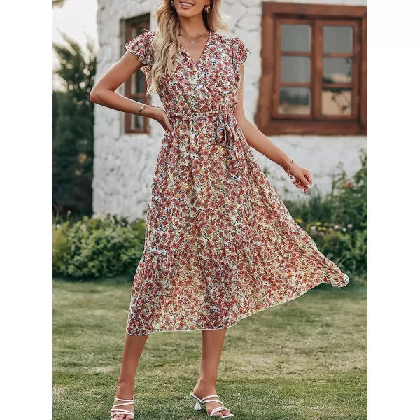 imageANRABESS Womens 2023 Floral Summer Dress Wrap V Neck Short Sleeve Belted Ruffle Hem ALine Bohemian Maxi DressesPink White