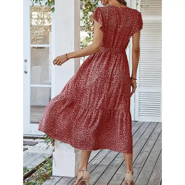 imageANRABESS Womens 2023 Floral Summer Dress Wrap V Neck Short Sleeve Belted Ruffle Hem ALine Bohemian Maxi DressesRed