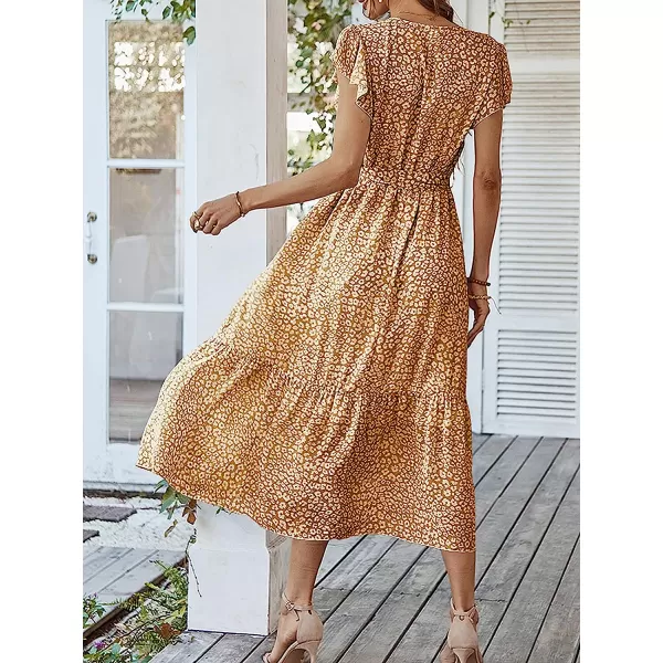 imageANRABESS Womens 2023 Floral Summer Dress Wrap V Neck Short Sleeve Belted Ruffle Hem ALine Bohemian Maxi DressesYellow
