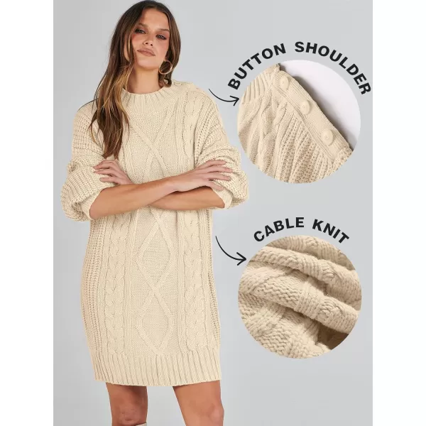 imageANRABESS Womens 2023 Oversized Sweater Dress Long Sleeve Crewneck Chunky Cable Knit Casual Short Pullover Dress TopsApricot