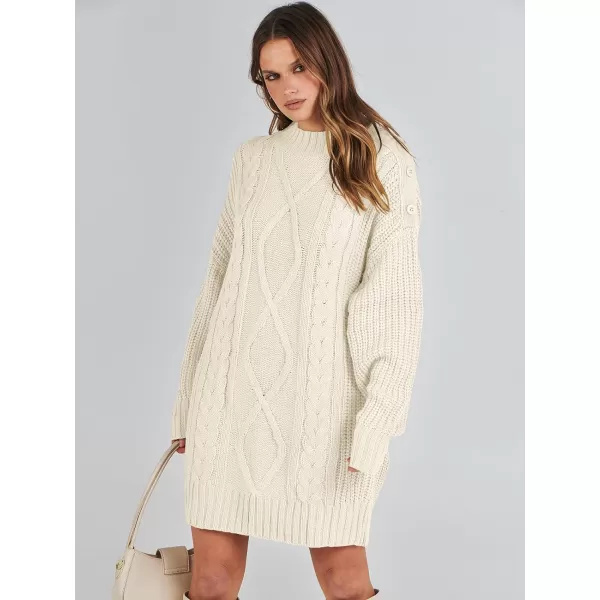 imageANRABESS Womens 2023 Oversized Sweater Dress Long Sleeve Crewneck Chunky Cable Knit Casual Short Pullover Dress TopsBeige