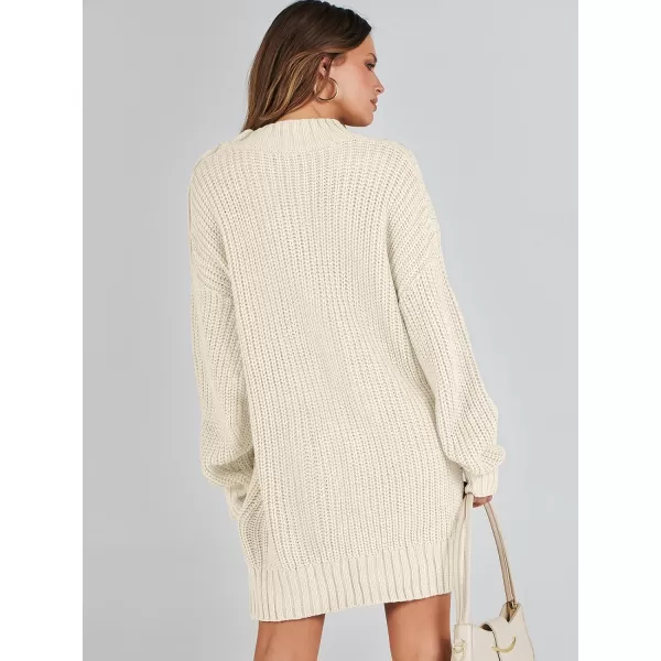 imageANRABESS Womens 2023 Oversized Sweater Dress Long Sleeve Crewneck Chunky Cable Knit Casual Short Pullover Dress TopsBeige