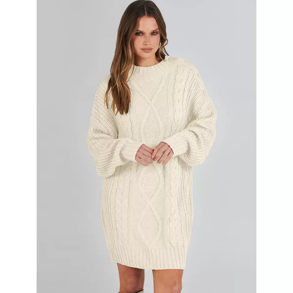 imageANRABESS Womens 2023 Oversized Sweater Dress Long Sleeve Crewneck Chunky Cable Knit Casual Short Pullover Dress TopsBeige