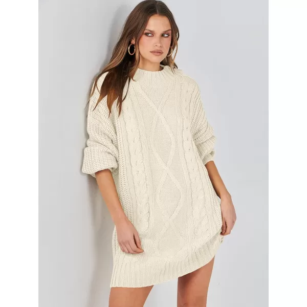 imageANRABESS Womens 2023 Oversized Sweater Dress Long Sleeve Crewneck Chunky Cable Knit Casual Short Pullover Dress TopsBeige