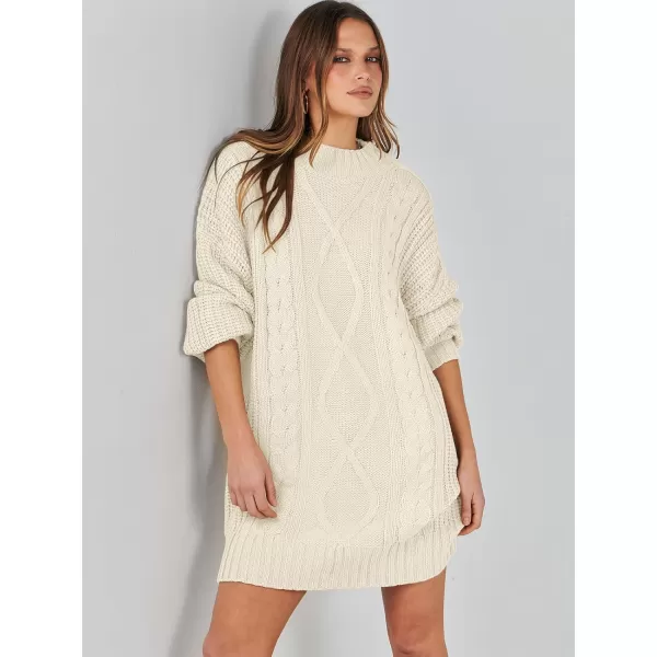 imageANRABESS Womens 2023 Oversized Sweater Dress Long Sleeve Crewneck Chunky Cable Knit Casual Short Pullover Dress TopsBeige