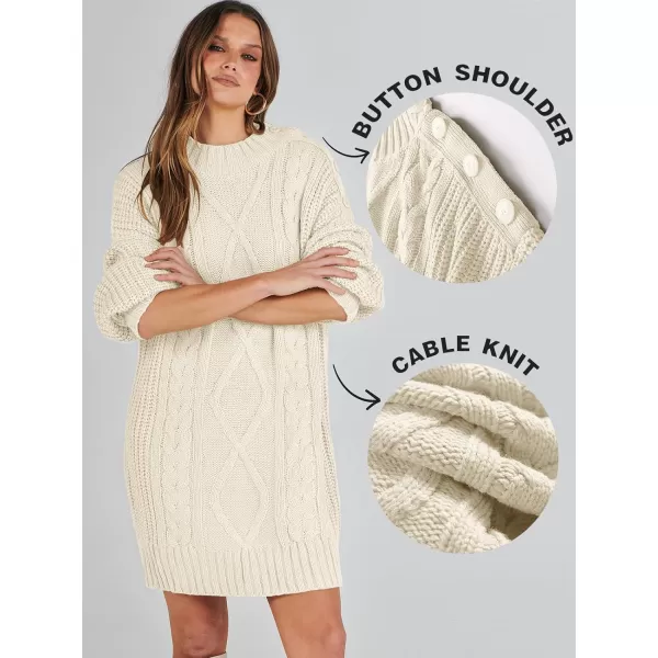 imageANRABESS Womens 2023 Oversized Sweater Dress Long Sleeve Crewneck Chunky Cable Knit Casual Short Pullover Dress TopsBeige