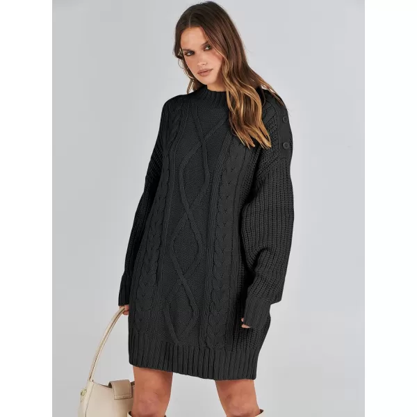 imageANRABESS Womens 2023 Oversized Sweater Dress Long Sleeve Crewneck Chunky Cable Knit Casual Short Pullover Dress TopsBlack