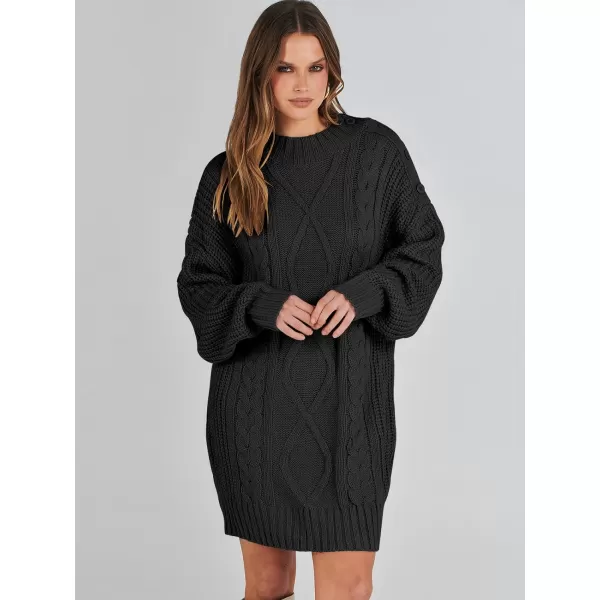 imageANRABESS Womens 2023 Oversized Sweater Dress Long Sleeve Crewneck Chunky Cable Knit Casual Short Pullover Dress TopsBlack