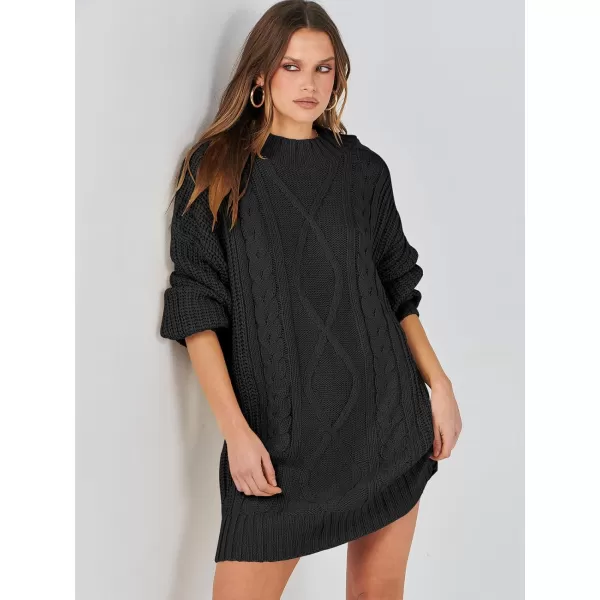 imageANRABESS Womens 2023 Oversized Sweater Dress Long Sleeve Crewneck Chunky Cable Knit Casual Short Pullover Dress TopsBlack