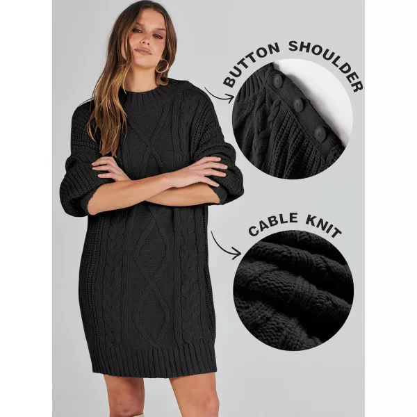 imageANRABESS Womens 2023 Oversized Sweater Dress Long Sleeve Crewneck Chunky Cable Knit Casual Short Pullover Dress TopsBlack