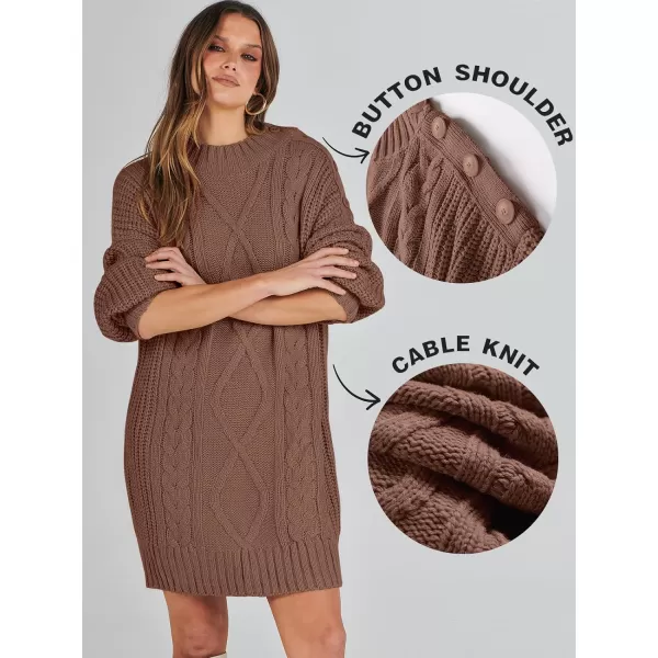 imageANRABESS Womens 2023 Oversized Sweater Dress Long Sleeve Crewneck Chunky Cable Knit Casual Short Pullover Dress TopsBrown