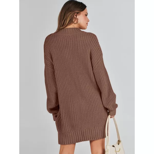 imageANRABESS Womens 2023 Oversized Sweater Dress Long Sleeve Crewneck Chunky Cable Knit Casual Short Pullover Dress TopsBrown