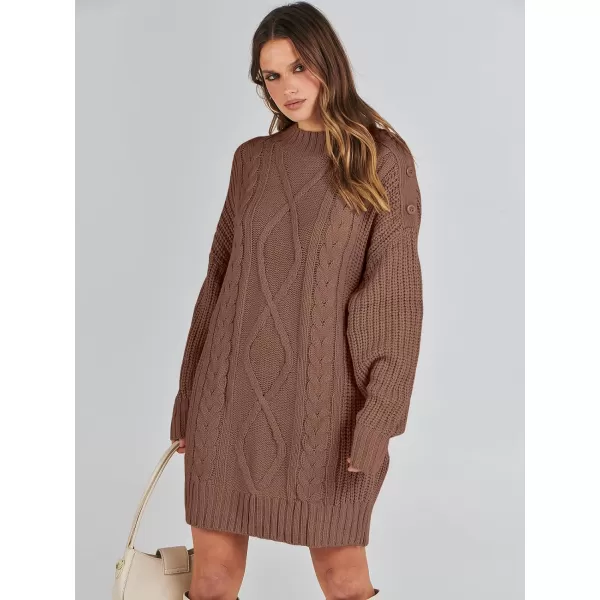 imageANRABESS Womens 2023 Oversized Sweater Dress Long Sleeve Crewneck Chunky Cable Knit Casual Short Pullover Dress TopsBrown