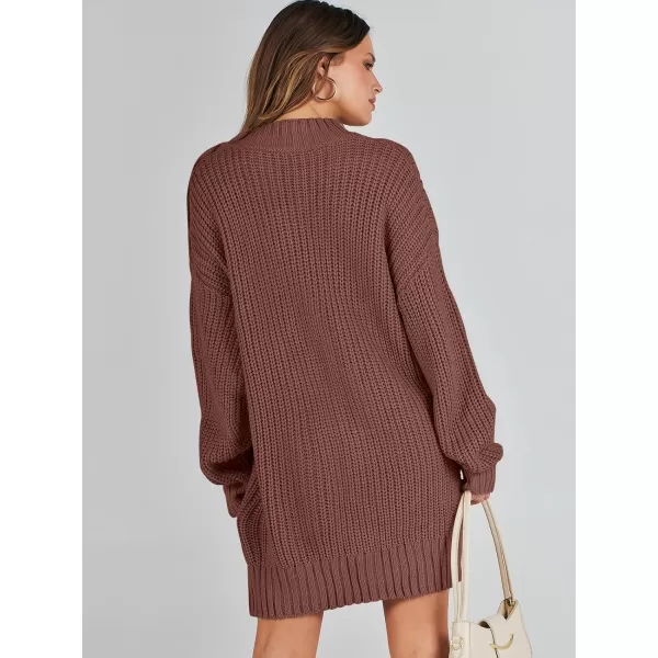 imageANRABESS Womens 2023 Oversized Sweater Dress Long Sleeve Crewneck Chunky Cable Knit Casual Short Pullover Dress TopsCaramel