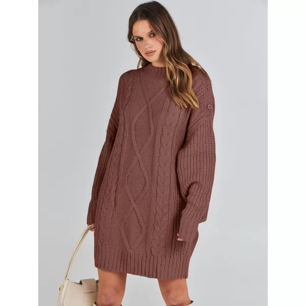 imageANRABESS Womens 2023 Oversized Sweater Dress Long Sleeve Crewneck Chunky Cable Knit Casual Short Pullover Dress TopsCaramel